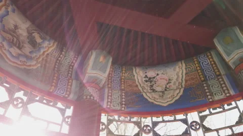 View of ceiling decorated with Chinese traditional painting , Beijing, China. Video stock 166034704