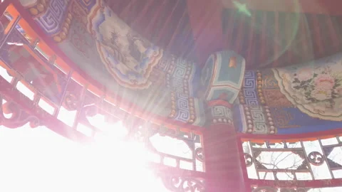 View of ceiling decorated with Chinese traditional painting , Beijing, China. Video stock 166034809