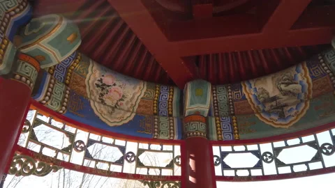 View of ceiling decorated with Chinese traditional painting , Beijing, China. Video stock 166034934