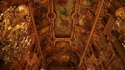 View of the ceiling of the opulent hall of mirrors in the palace of versailles Stock Footage 66724436