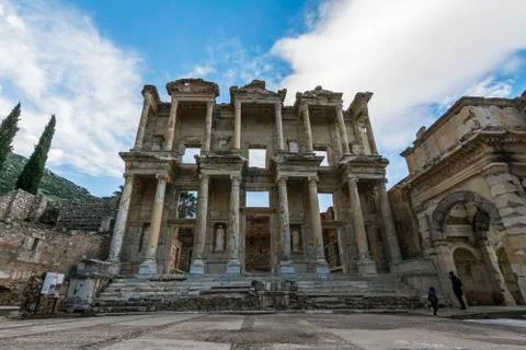 View at Celsus library, Ephesus ancient city Stock Photos