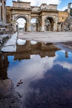 View at Celsus library, Ephesus ancient city Stock Photos