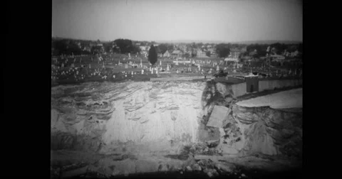 View of cemetery destroyed by landslide Stock Footage 43399965
