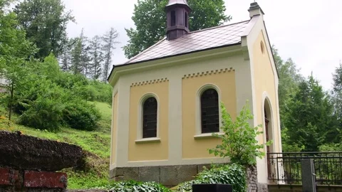 View of cemetery, graveyard, churchyard, burial ground. Stock Footage