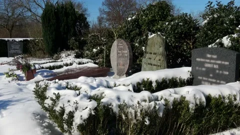 View on cemetery in the snow Stockbeeldmateriaal 148739704