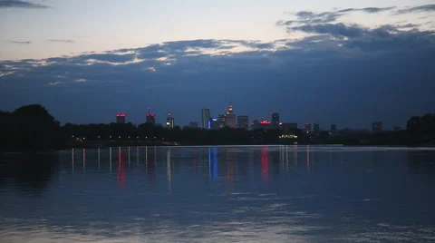 View of the center of Warsaw at night. Stock Footage 50240925