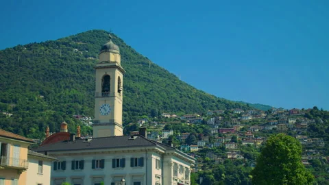 View of central Como town showing dense historic architecture Video stock 325545573