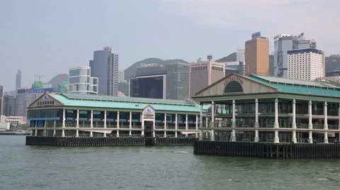 View of the Central district and piers for the ferries in Hong Kong Stock Footage 50236640