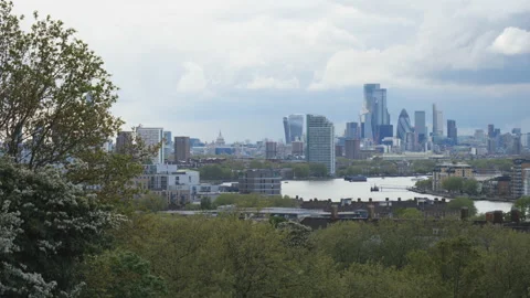 A view of Central London and Thames River from a park. Stock Footage 160179334
