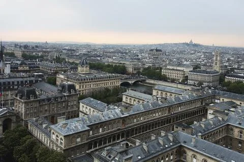View of central Paris from the observation deck of Notre Dame Cathedral Stock Photos