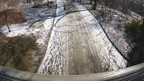 View of central park covered in snow from bridge. New York, USA Video stock 127302035