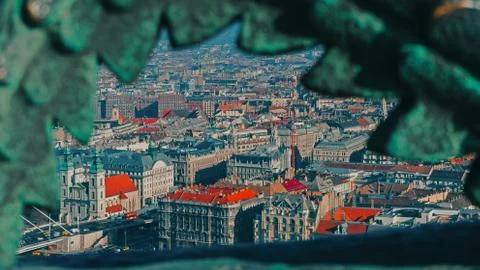 View of the central part of Budapest through the monument. Stock Photos