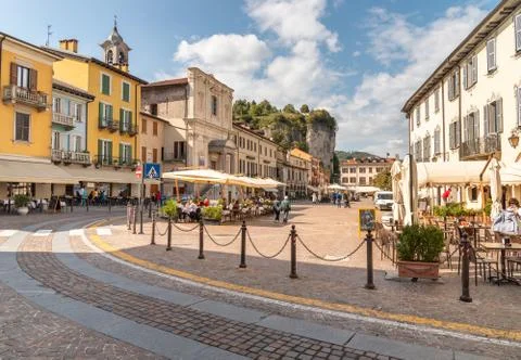 View of Central square - Piazza Del Popolo in center of Arona, Italy Stock Photos