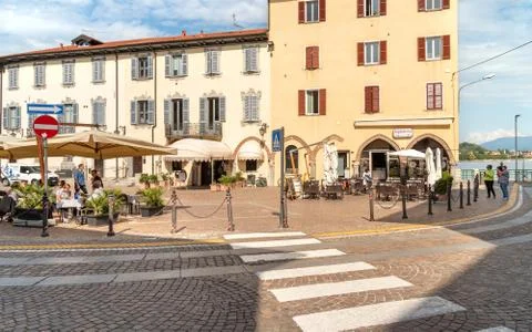 View of Central square - Piazza Del Popolo in center of Arona, Italy Stock Photos