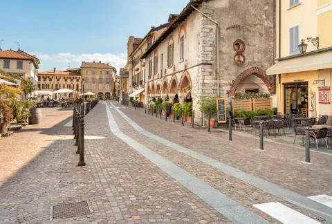 View of Central square - Piazza Del Popolo in center of Arona, Italy Stock Photos