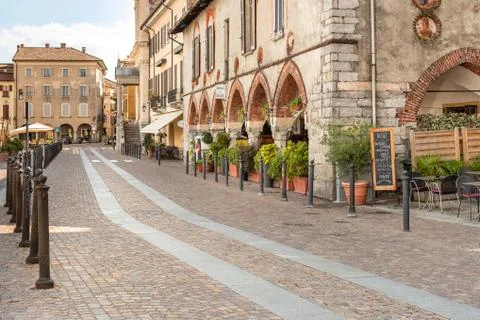 View of Central square - Piazza Del Popolo in center of Arona, Italy Stock Photos