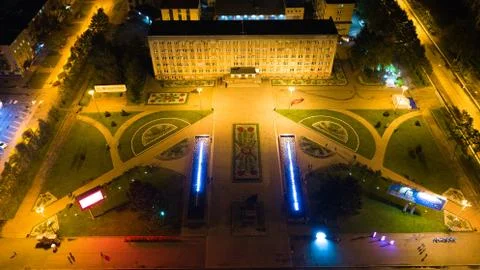 View of the central square of a small town photographed from a drone Stock Photos
