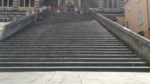 View on the central steps of the Cathedral of Saint Andrea in Amalfi Video stock 103339208