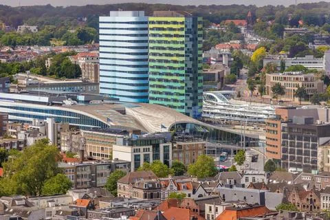 View at the central train station area with offices in the city center of A.. Stock Photos