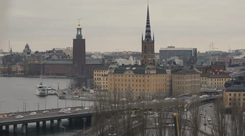 View of Centralbron bridge and cityscape in Stockholm Stock Footage 65875433