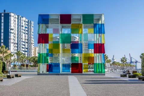View on the Centre Pompidou colorful cube architecture by Daniel Buren. Loc.. Stock Photos