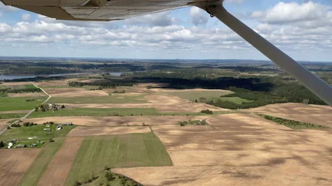 View from Cessna aircraft: fields of Trakai region, Lithuania Stock Footage 154049070