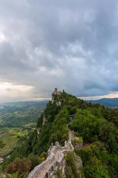 View of the Cesta or Second Tower of San Marino Stock Photos