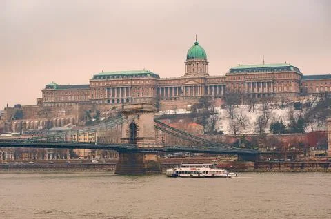 View of the Chain Bridge and Buda shore in Budapest, Hungary Stock Photos