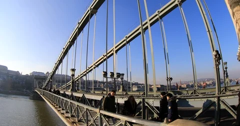 A view of Chain bridge on Danube river Stock Footage 102315708