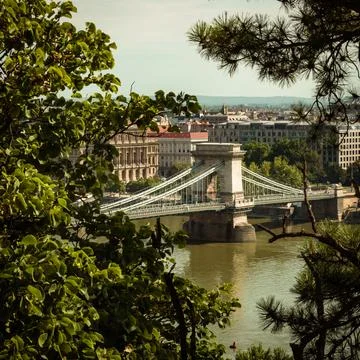 View of Chain Bridge form Buda Castle Stock Photos
