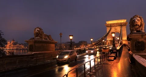 A view of Chain bridge at night time Stock Footage 102358138