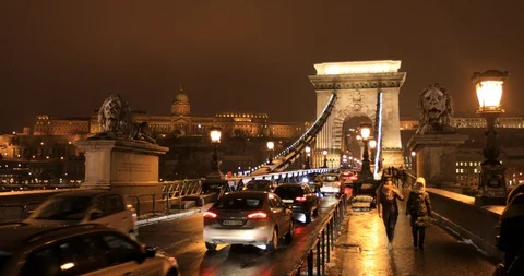 A view of Chain bridge at night time Stock Footage 102369373