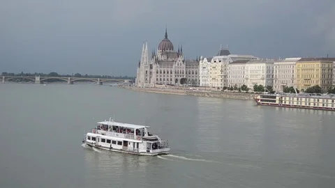 View from the Chain Bridge, River Danube between, July 10, 2014  Video stock 73269260