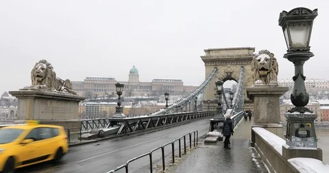 A view of Chain bridge traffic at winter time Stock Footage 102346527