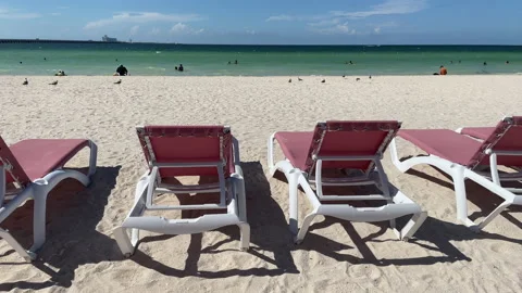 View of chairs in progreso Beach Mexico Stock Footage 159522930