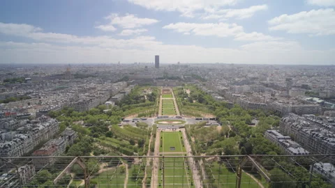 View of Champ de Mars  from Eiffel Tower, Paris Stock Footage 313856987