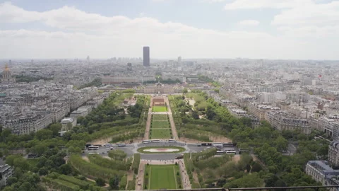 View of Champ de Mars  from Eiffel Tower, Paris Stock Footage 313968230