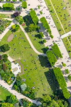 View of Champ de Mars from Eiffel Tower Paris Ile de France France Europe 写真素材