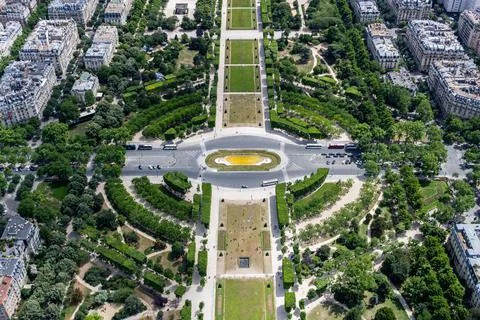 View of Champ de Mars from Eiffel Tower, Paris, France Stock Photos