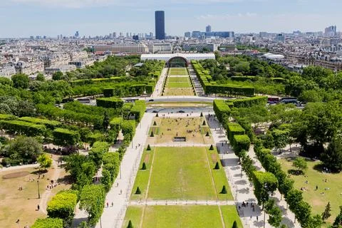 View of Champ de Mars from Eiffel Tower, Paris, France Stock Photos