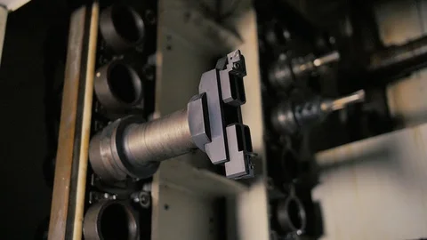 View of changing primary cutter on machine Video stock 91281485