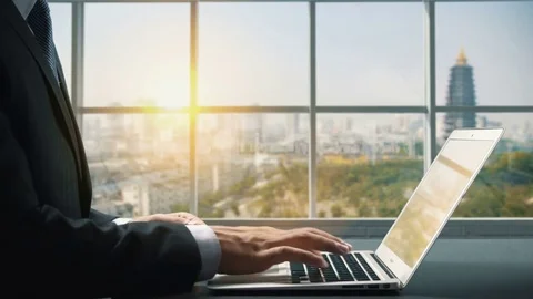 View of Changzhou China .Close up hand Businessman using laptop Stock Footage 84579883