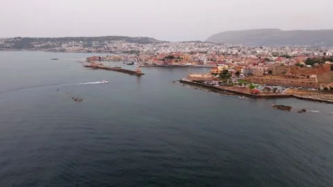 View of Chania with the amazing lighthouse, mosque, venetian shipyards, Crete, Stock Footage 276921933