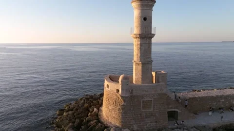  View of Chania with the amazing lighthouse, mosque, venetian shipyards, Crete,  Stock Footage 308484739