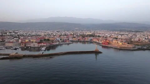 View of Chania with the amazing lighthouse, mosque, venetian shipyards, Crete,  動画素材 345165365