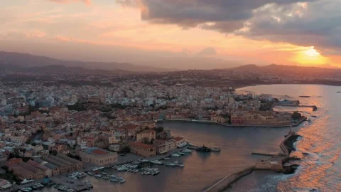 View of Chania, Greece - 4K Drone Video Footage Stockbeeldmateriaal 186731442