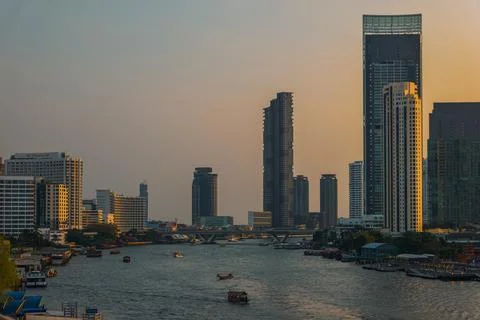 View of the Chao Phraya River with 2 sides of the river Stock Photos