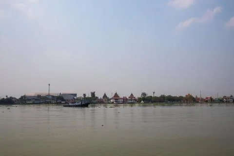View of the Chao Phraya River with the evening atmosphere in Thailand Stock Photos
