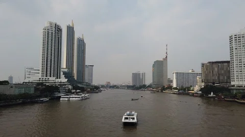 View of Chao Phraya River side and Business Building hotel with shopping mall. Stock Footage 116960397