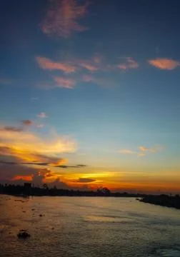 View of the Chao Phraya River at sunset, Bangkok, Thailand Stock Photos